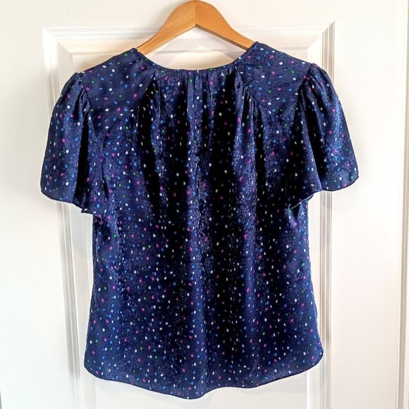 Rebecca Taylor Polka Dot Silk Jacquard Flutter Sleeve Top - Picture 3 of 7